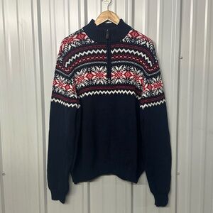 IZOD Men’s XXL Fair Isle Sweater Navy Red White Half Zip Casual Ski Lodge Core